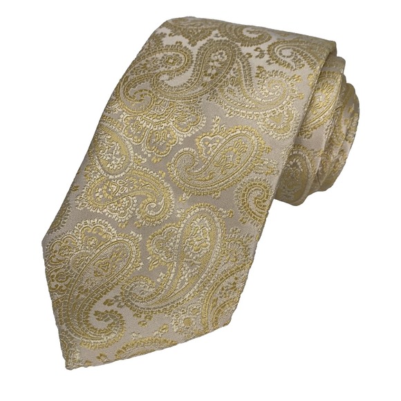 Paul Fredrick Other - Paul Fredrick Mens Tie Gold on Ivory Large Paisley Design 100% Silk Neckwear